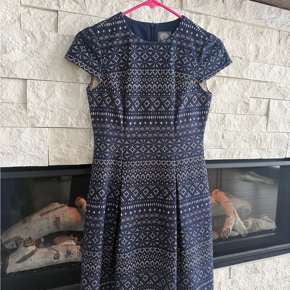 Vince Camuto Navy Geometric Midi Dress
